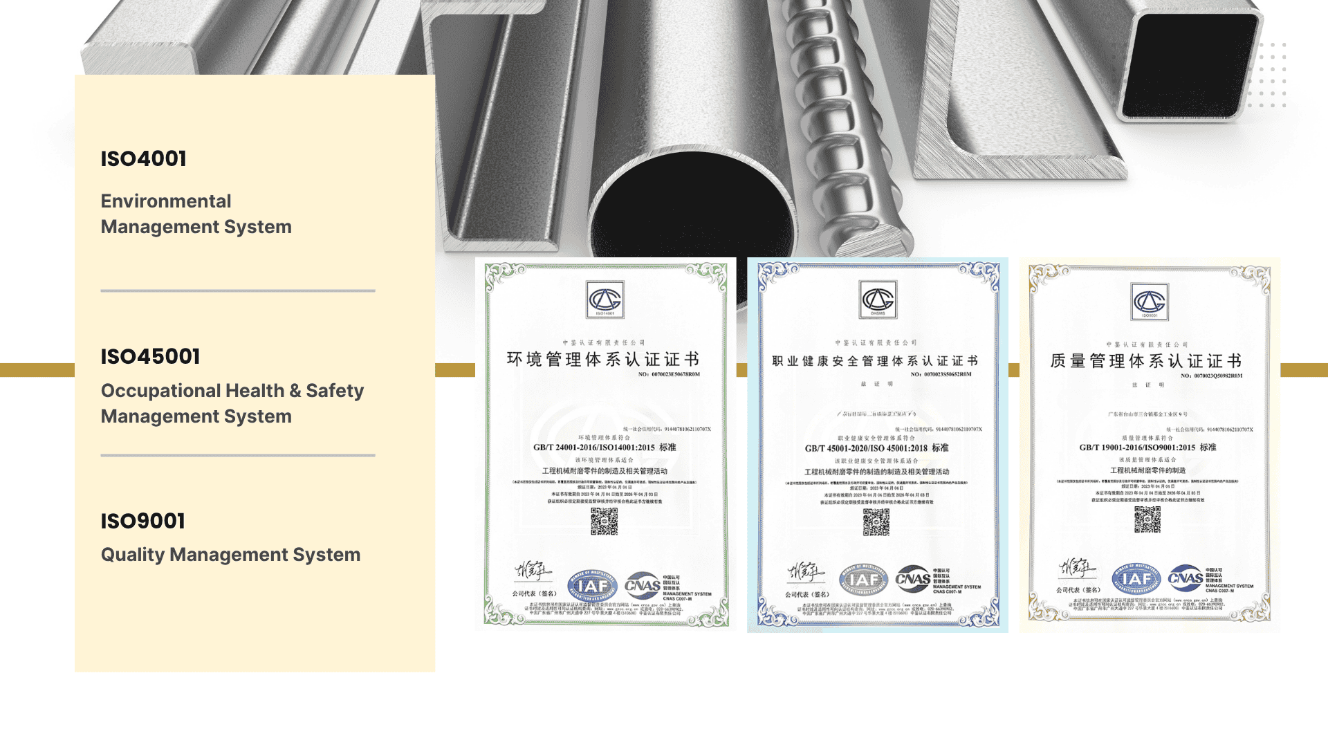 iso cetification on sanmei metal's structral profiles