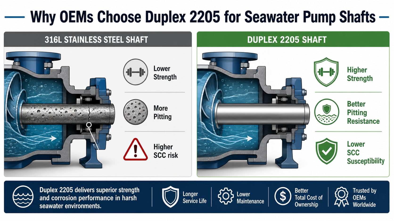 Why OEMs Choose Duplex 2205 for Seawater Pump Shafts