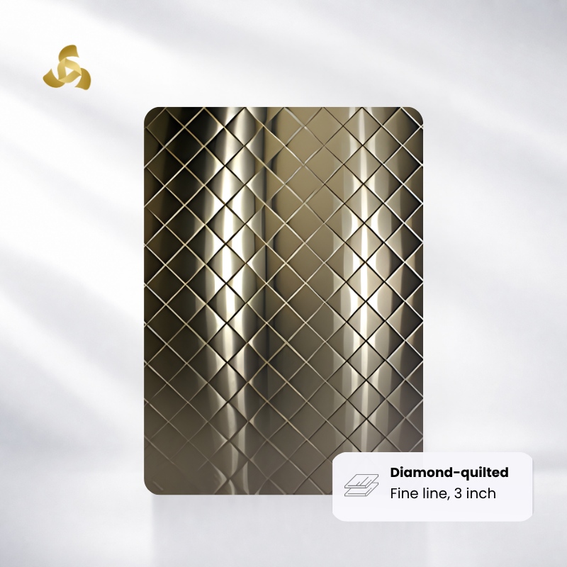 Beveled Square diamond quilted embossed stailess steel sheet with small cells 3 inch