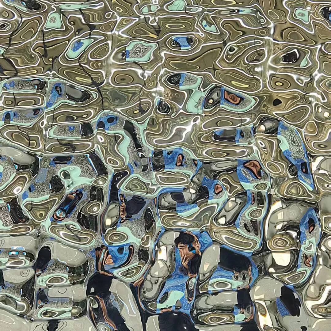 Deep Water Ripple Embossed Stainless Steel Sheet​ – Blue & Gold Mix