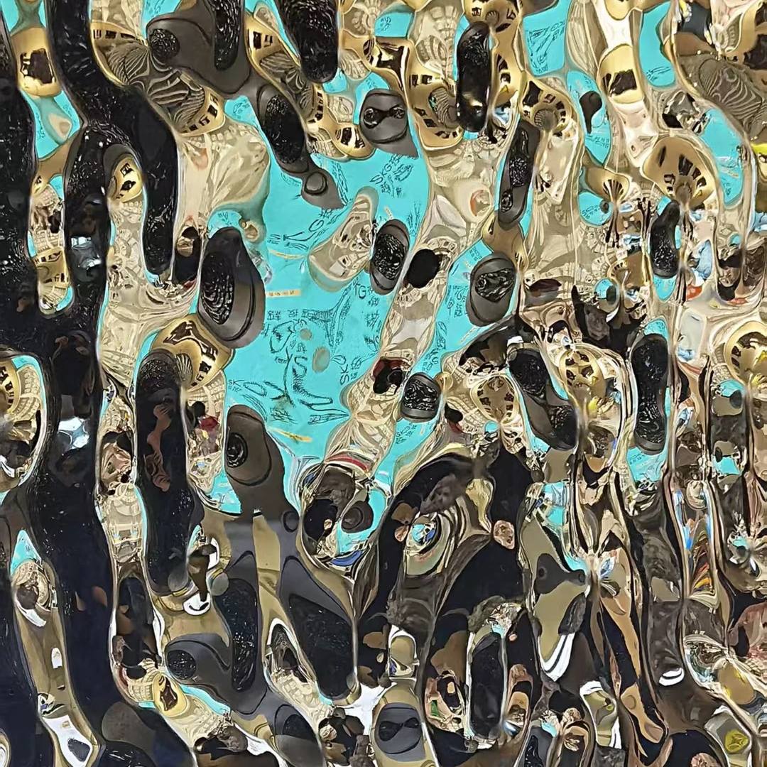 Deep Water Ripple Embossed Stainless Steel Sheet​ – Turquoise & Matte Gold