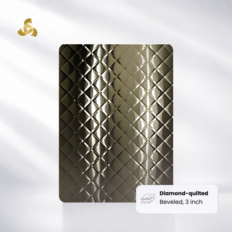 Deep beveled Square diamond quilted embossed stailess steel sheet small cells 3 inch