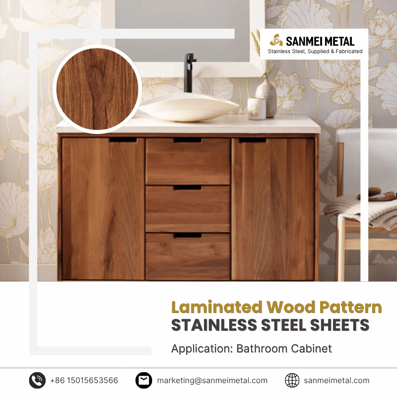 Laminated Wood Pattern Stianless Steel Bathroom Cabinet