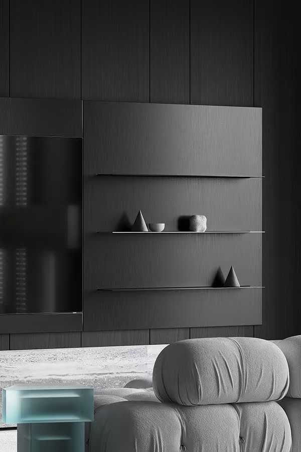 negro mate satinado hl pared tv primer plano