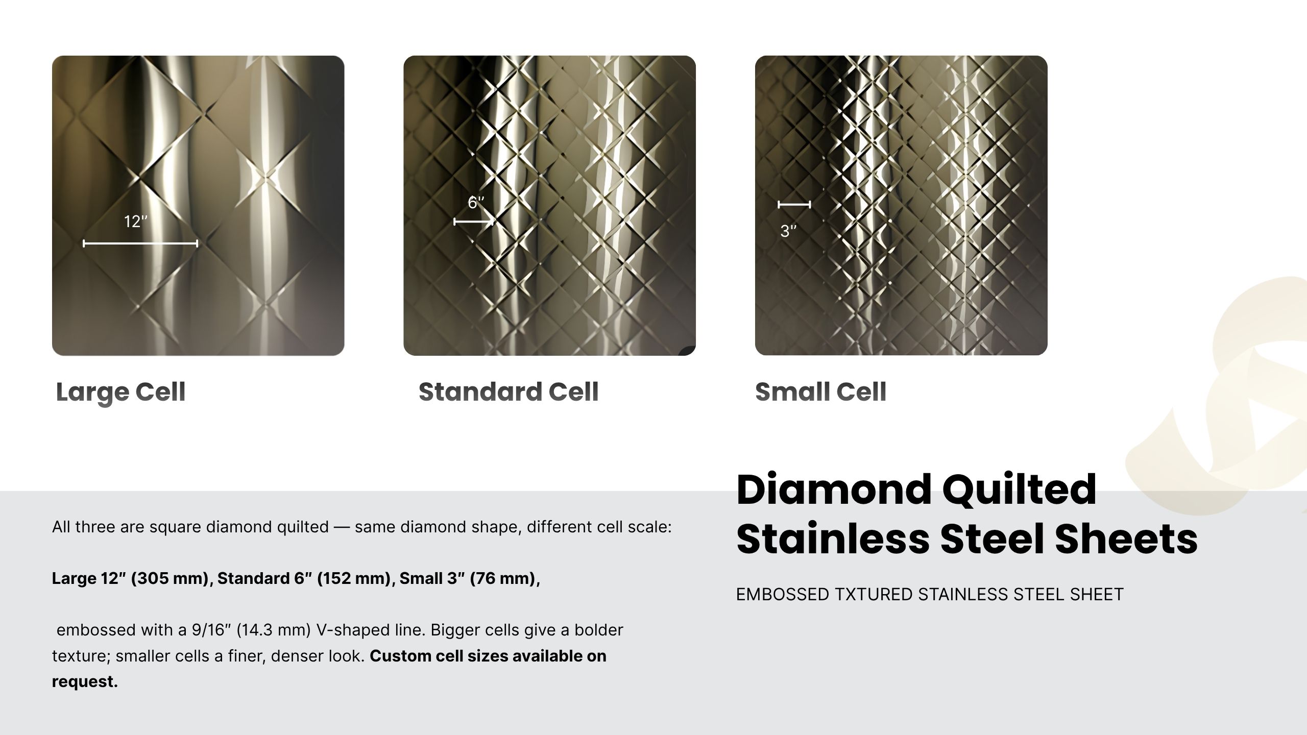 square-diamond-quilted-stainless-steel-cell-size-comparison