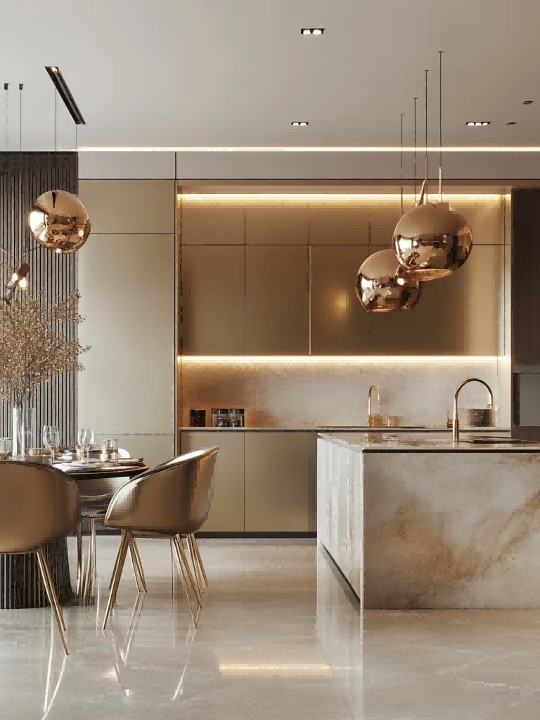 Champagne hairline stainless steel cabinetry panel