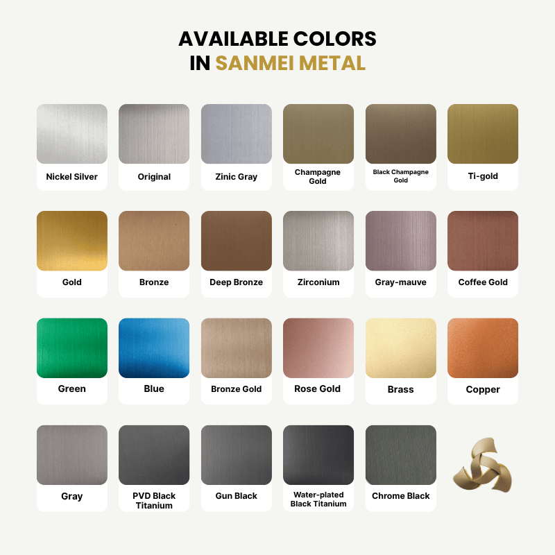 Available Colors in Sanmei Metal for Stainless Steel